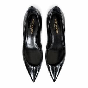 Genuine Eel Skin Saint Laurent Paris Black Kitten Heel Pumps Sz 38.5/US 8